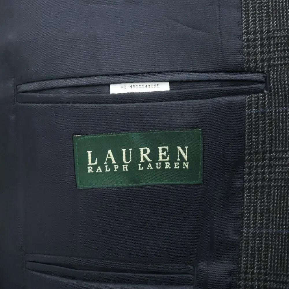 Lauren Ralph Lauren Sport Coat Mens 42L Dark Gray Glen Plaid Jacket Career
